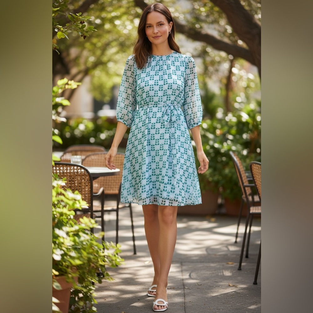 Ann Taylor Floral Tile Belted Shift Dress Size 12P
